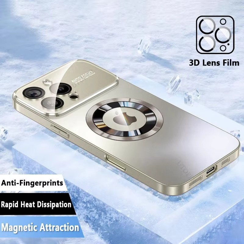 Luxury Titanium Sanding Magnetic iPhone Case — Magsafe Wireless Charging, Shockproof Half-Wrapped Cover with Glass Lens Protection, Anti-Fingerprint, Non-Slip Finish