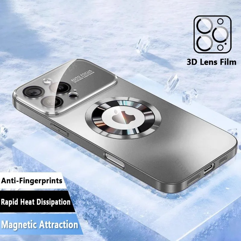 Luxury Titanium Sanding Magnetic iPhone Case — Magsafe Wireless Charging, Shockproof Half-Wrapped Cover with Glass Lens Protection, Anti-Fingerprint, Non-Slip Finish