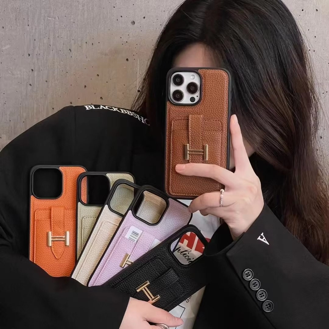 Luxury Vegan Leather Card Slot iPhone Case — Textured Half-Wrapped Cover, Anti-Fingerprint, Dustproof, Stylish Lichee Finish, Full Protection