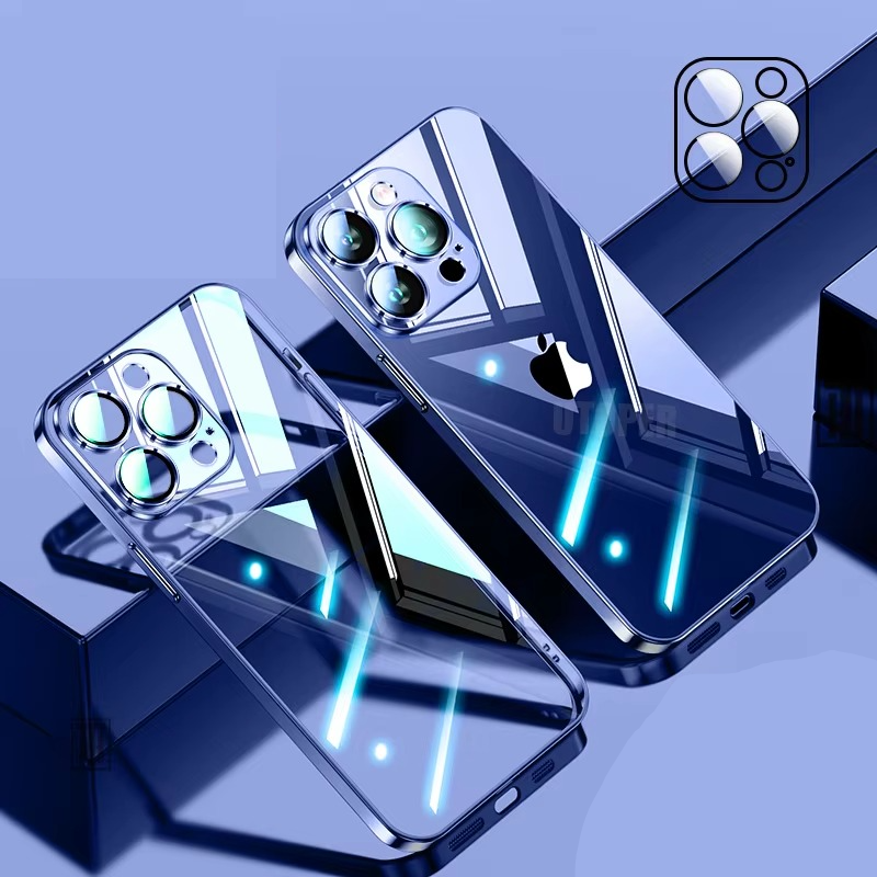 Luxury Plating TPU iPhone Case — High-Quality Soft Half-Wrapped Cover with Clear Lens Protection, Shockproof, Anti-Fingerprint, Transparent Design