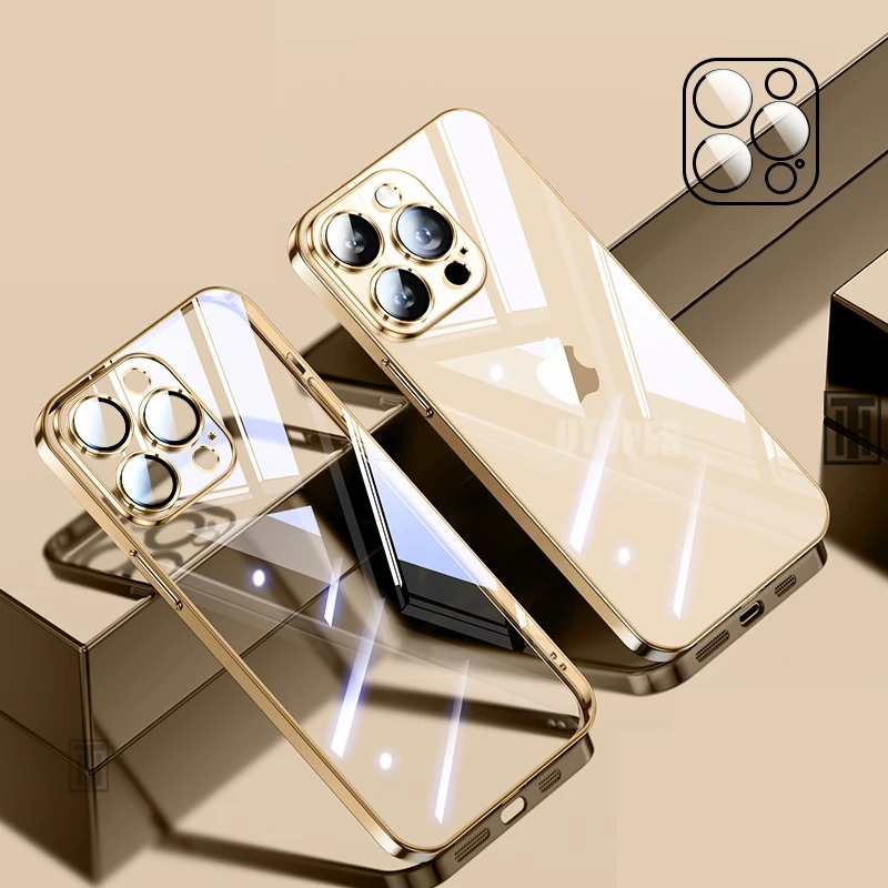Luxury Plating TPU iPhone Case — High-Quality Soft Half-Wrapped Cover with Clear Lens Protection, Shockproof, Anti-Fingerprint, Transparent Design
