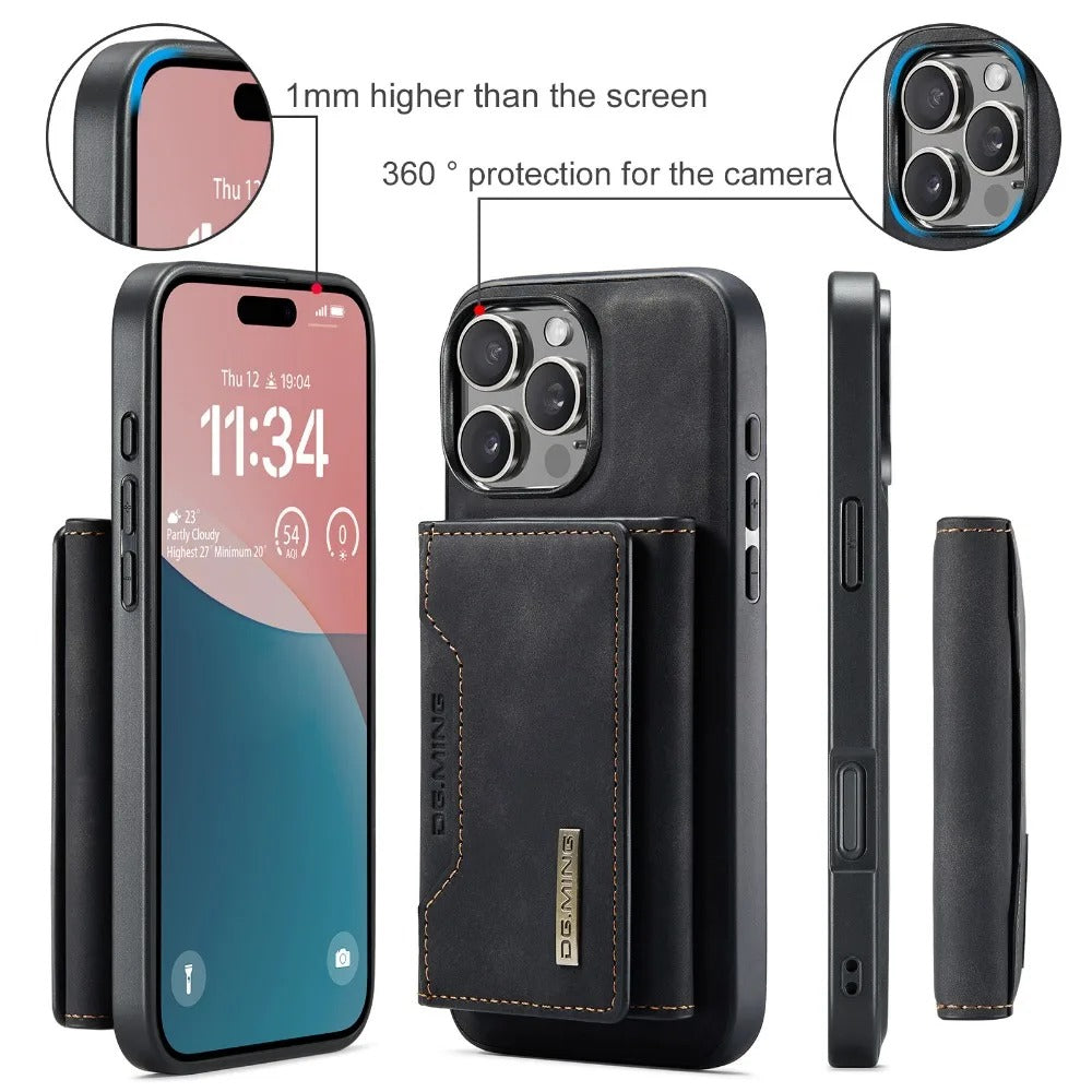 Luxury iPhone 2-in-1 Detachable Wallet Case — Magnetic PU Leather Cover with Card Holder, Slim Shockproof Design, Anti-Fingerprint and Non-Slip Protection