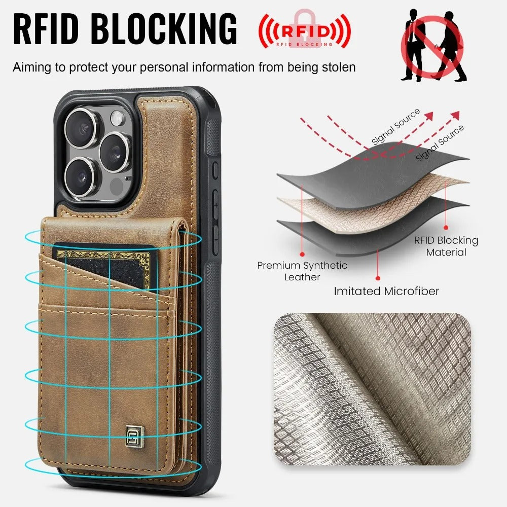 Luxury iPhone 2-in-1 Magnetic Wallet Case — Detachable Leather Cover with Card Holder, Wrist Strap, Shockproof Drop Protection, Full Access Design