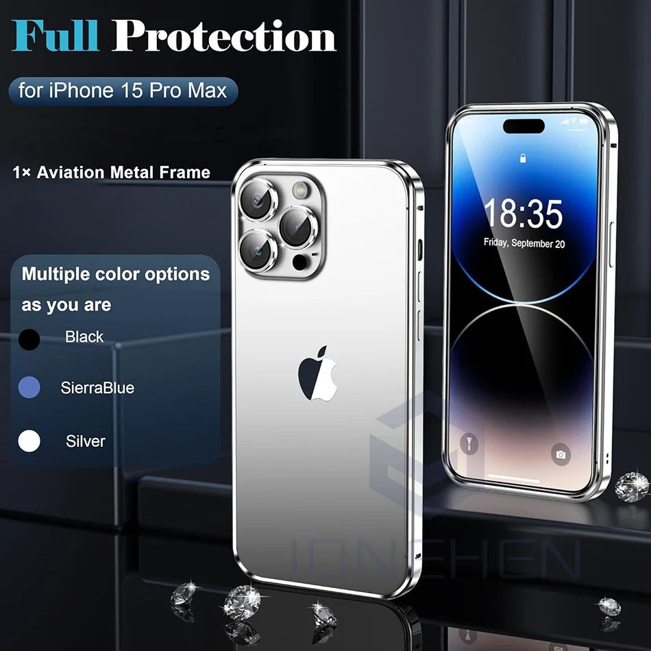 Luxury iPhone Bumper Case Thin Aluminum Alloy Frame — Lightweight Metal Protective Cover, Slim Anti-Fingerprint Design, Durable Back Accessories