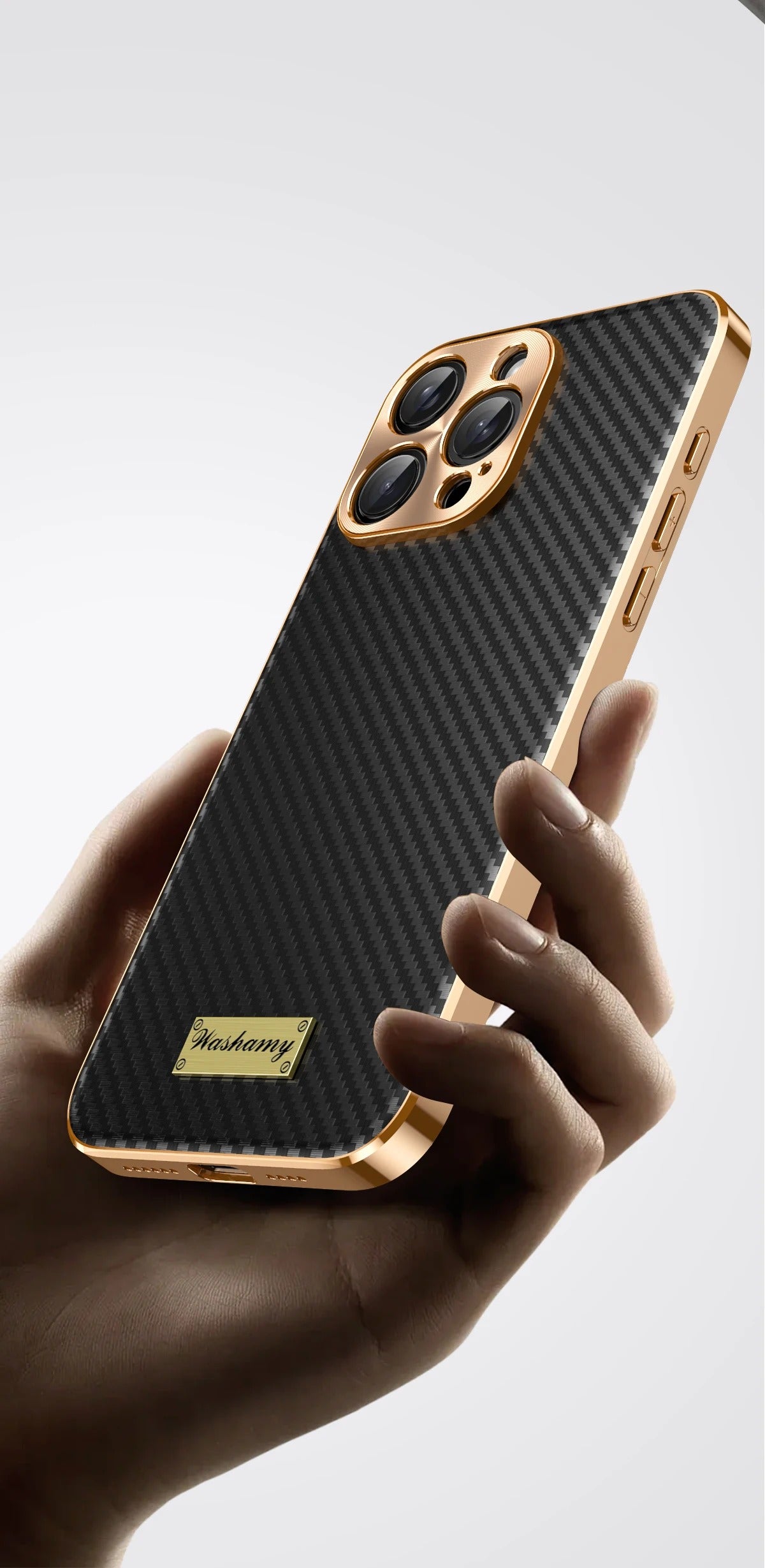 Luxury iPhone Case 3D Carbon Fiber Leather Cover — Plated Finish, Alloy Metal Lens Protection, Shockproof Non-Slip Design, Dustproof and Anti-Fingerprint
