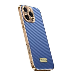 Luxury iPhone Case 3D Carbon Fiber Leather Cover — Plated Finish, Alloy Metal Lens Protection, Shockproof Non-Slip Design, Dustproof and Anti-Fingerprint