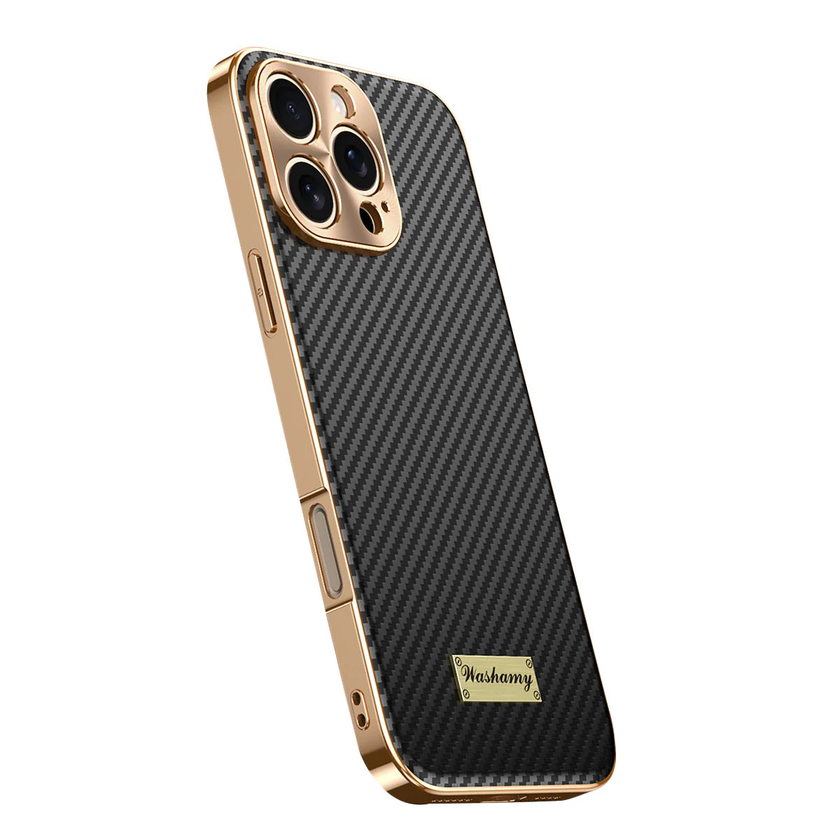 Luxury iPhone Case 3D Carbon Fiber Leather Cover — Plated Finish, Alloy Metal Lens Protection, Shockproof Non-Slip Design, Dustproof and Anti-Fingerprint