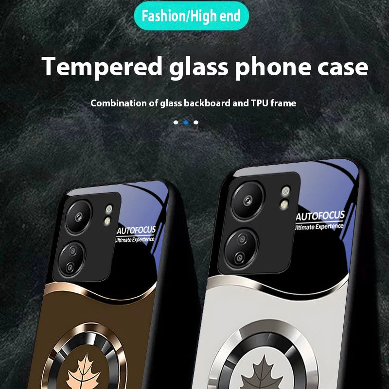 Luxury iPhone Case Circle Orchid Design — Tempered Glass Back Cover with TPU Frame, Slim Shockproof Protection, Anti-Fingerprint Scratch-Resistant Finish