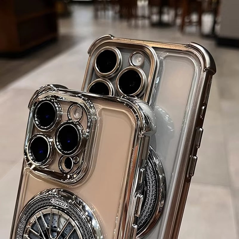 Luxury iPhone Case Clear Magnetic Bumper Cover — Rotating Gyroscopic Bracket Stand, Shockproof Protection, Anti-Fingerprint and Scratch-Resistant Design