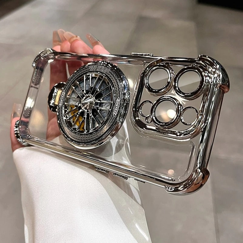 Luxury iPhone Case Clear Magnetic Bumper Cover — Rotating Gyroscopic Bracket Stand, Shockproof Protection, Anti-Fingerprint and Scratch-Resistant Design