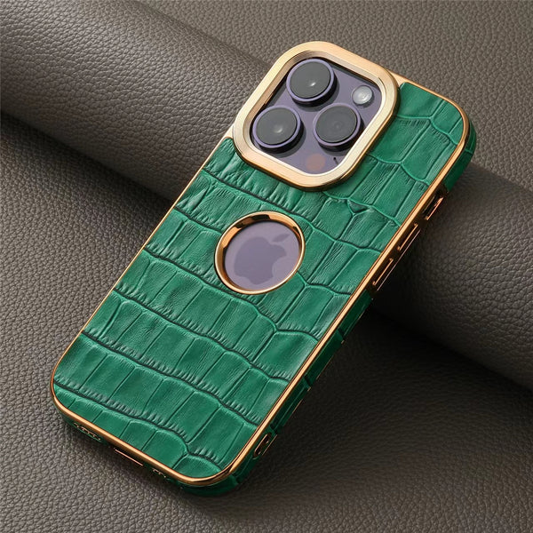 Luxury iPhone Case Crocodile Texture Leather Cover — Stylish Protective Back Shell, Slim Design with Anti-Fingerprint Scratch-Resistant Finish