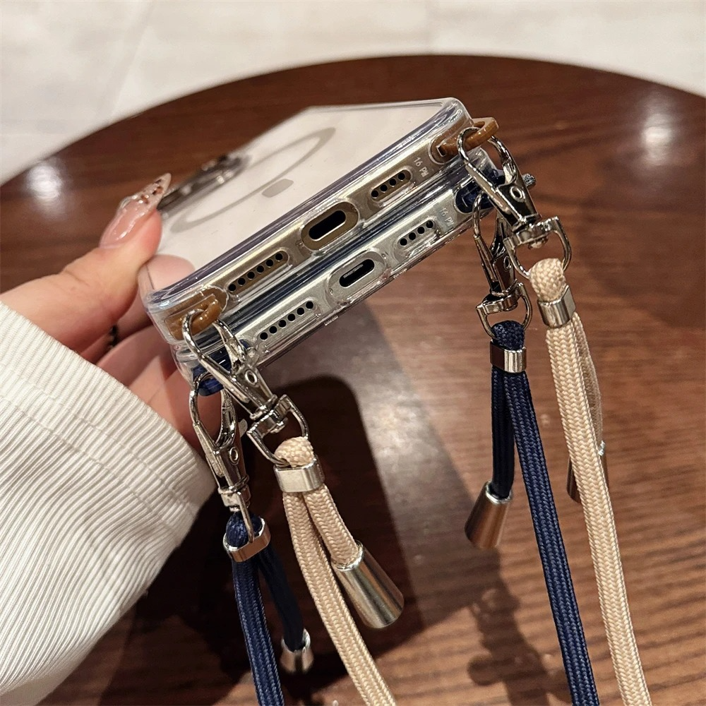 Luxury iPhone Case Crossbody Transparent Magnetic — Magsafe Compatible Shockproof Cover with Anti-Lost Lanyard, Anti-Fingerprint, Non-Slip
