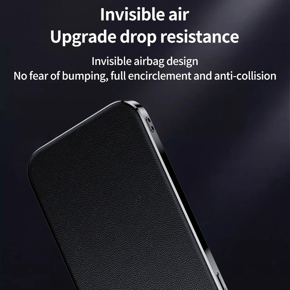 Luxury iPhone Case Genuine Cowhide Leather Back Cover — Full Camera Lens Protection, Plated Edges, Anti-Fingerprint Matte Finish, Wireless Charging Compatible