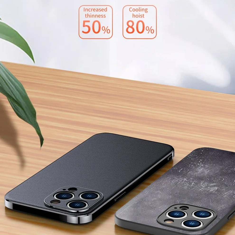 Luxury iPhone Case Genuine Cowhide Leather Back Cover — Full Camera Lens Protection, Plated Edges, Anti-Fingerprint Matte Finish, Wireless Charging Compatible