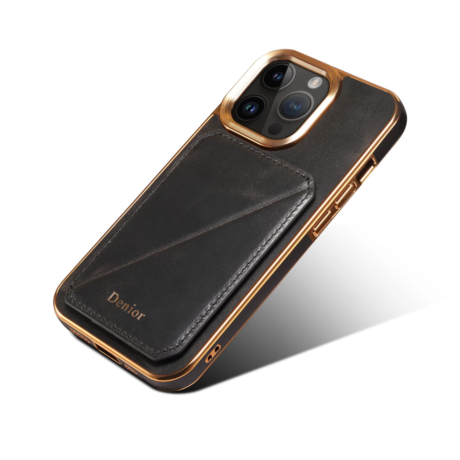 Luxury iPhone Case Genuine Cowhide Leather Wallet Cover — Magnetic Card Holder Plating Shell, Shockproof Dual Layer Protection, Anti-Fingerprint Scratch-Resistant