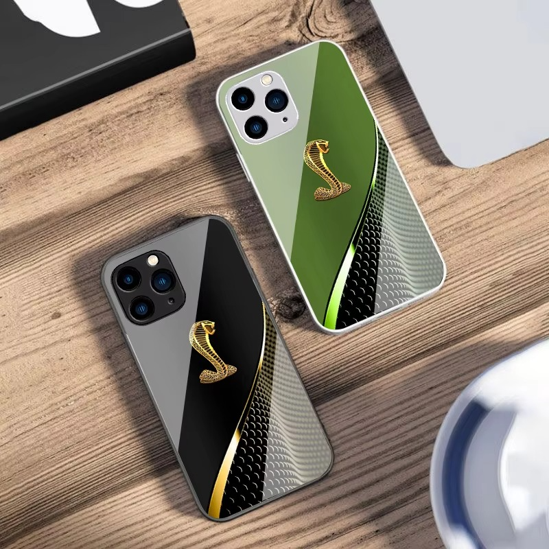 Luxury iPhone Case Gradient Golden Snake Design — Tempered Glass Back Cover with TPU Frame, Slim Shockproof Protection, Anti-Fingerprint Scratch-Resistant Finish