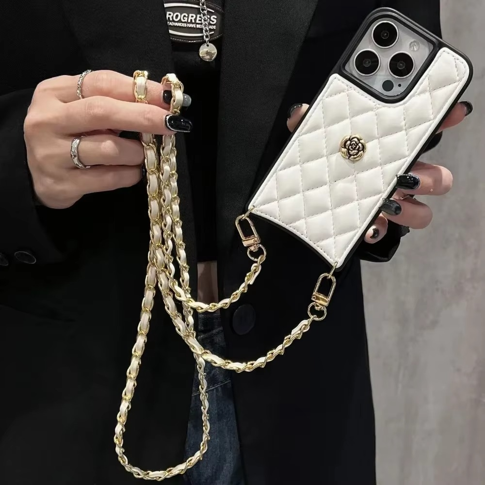 Luxury iPhone Case Leather Cover with Chain — High Quality Protective Design, Card Pocket Holder, Shockproof Anti-Fingerprint Scratch-Resistant Finish