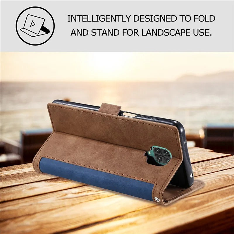 Luxury iPhone Case Leather Wallet Flip Cover — Hand Strap Design, Card Slots Holder, Shockproof Protection, Stylish and Functional Phone Case