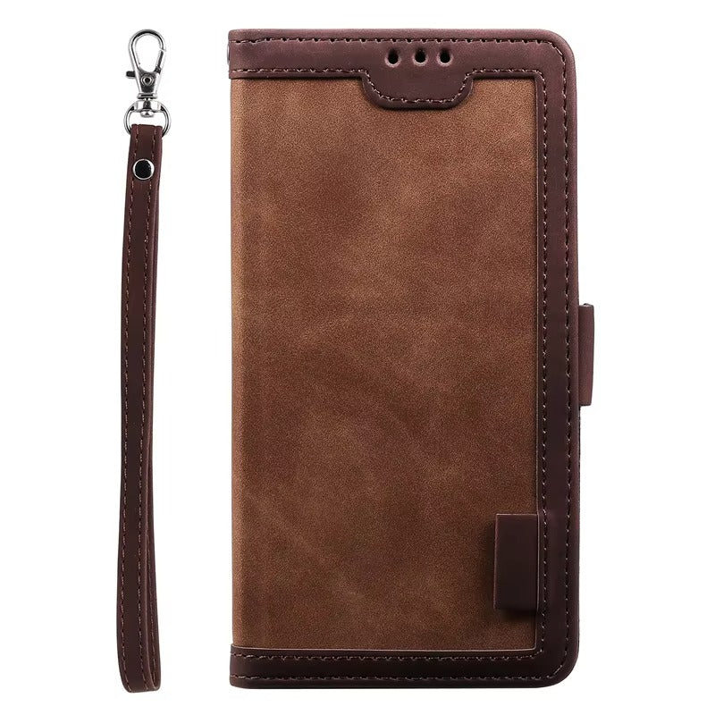 Luxury iPhone Case Leather Wallet Flip Cover — Hand Strap Design, Card Slots Holder, Shockproof Protection, Stylish and Functional Phone Case