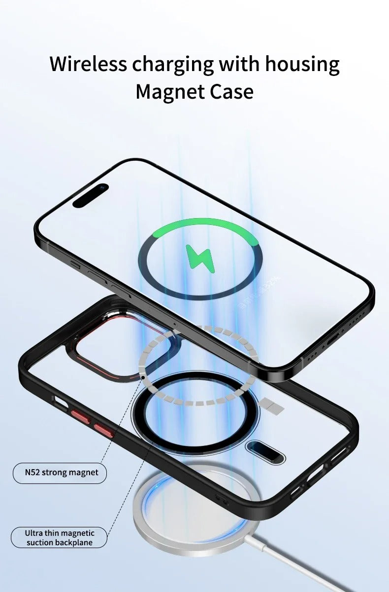 Luxury iPhone Case MagSafe Compatible Clear Cover — Transparent Acrylic Back with Soft TPU Frame, Magnetic Wireless Charging, Shockproof Anti-Fingerprint Design