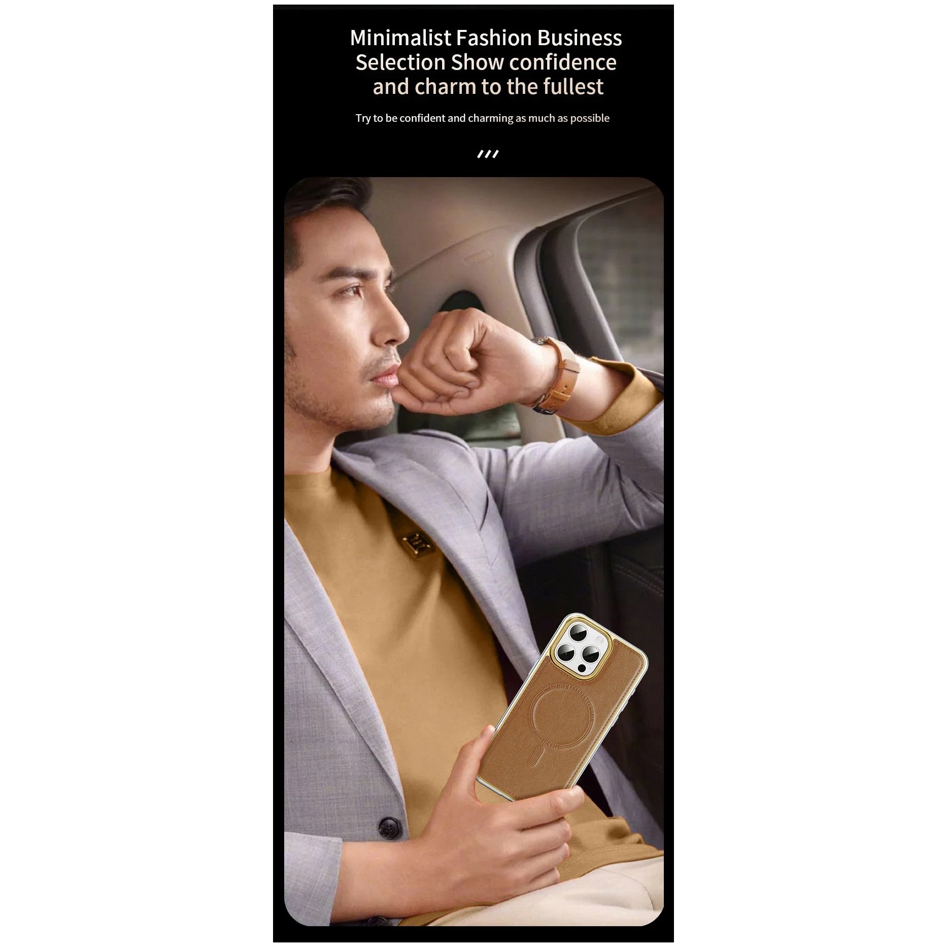 Luxury iPhone Case MagSafe Compatible Leather Back Cover — Aluminum Alloy Metal Frame, Shockproof Design, Magnetic Wireless Charging, Premium Finish