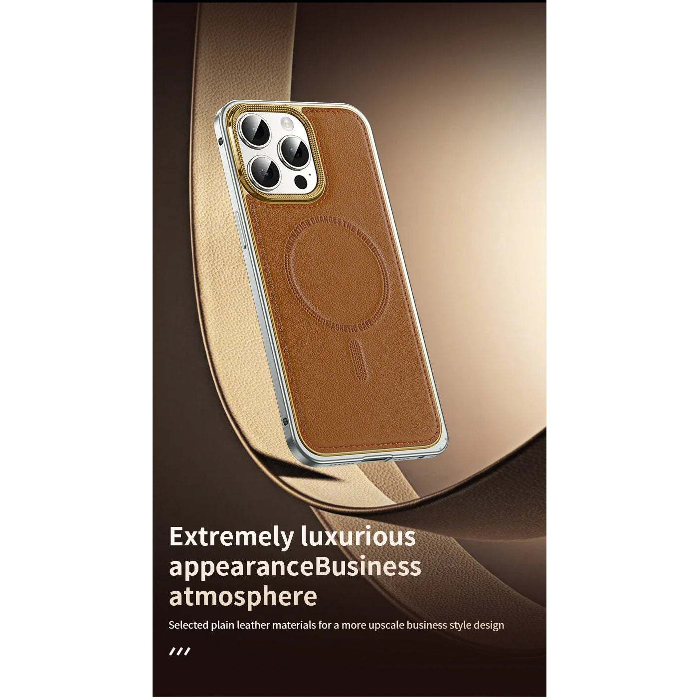 Luxury iPhone Case MagSafe Compatible Leather Back Cover — Aluminum Alloy Metal Frame, Shockproof Design, Magnetic Wireless Charging, Premium Finish