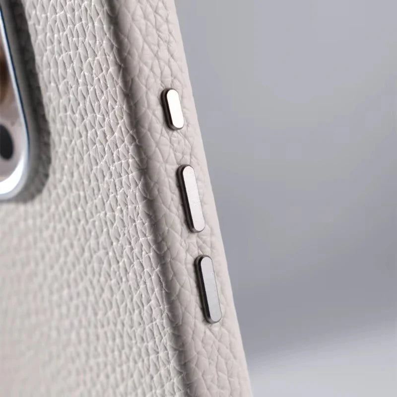 Luxury iPhone Case MagSafe Compatible Leather Cover — Magnetic Wireless Charging, Alloy Lens Protection, Hard Back Design, Anti-Fingerprint Scratch-Resistant