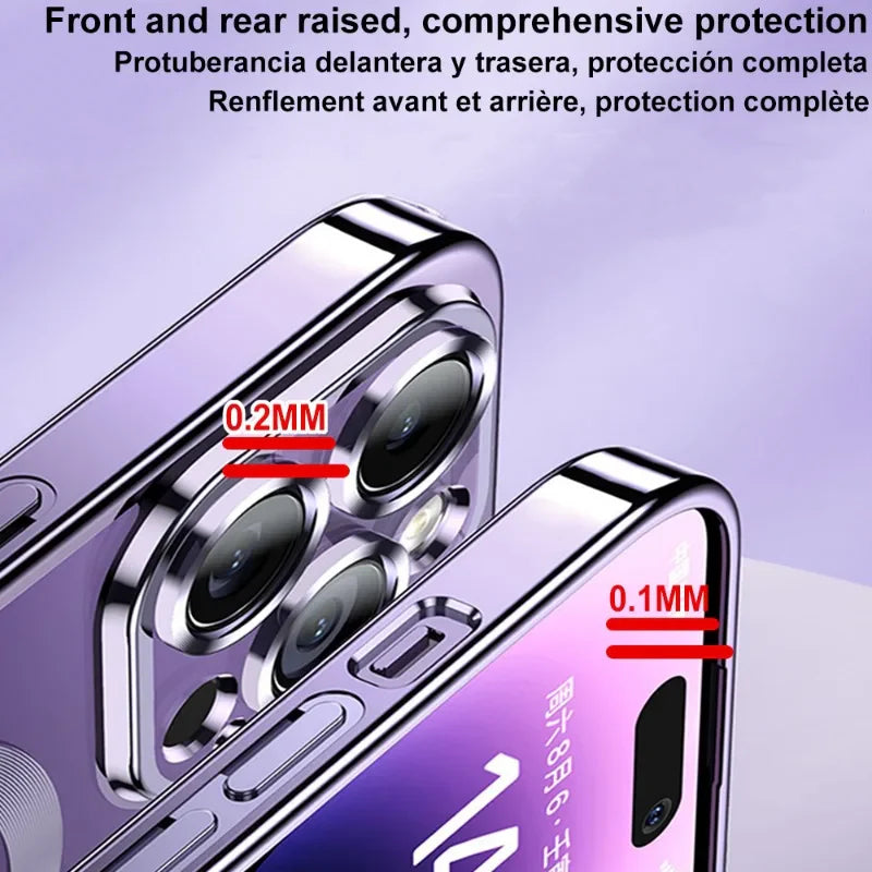 Luxury iPhone Case MagSafe Compatible Plating Clear Cover — Magnetic Wireless Charging Support, Lens Protector, Anti-Fingerprint Scratch-Resistant Design