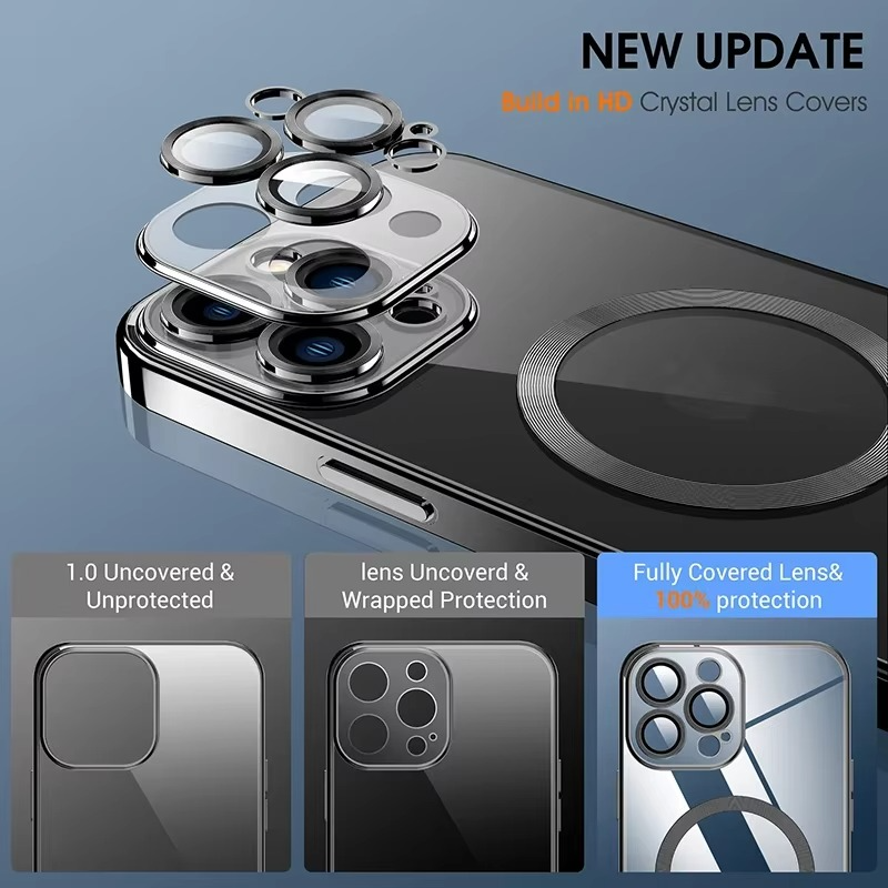 Luxury iPhone Case MagSafe Compatible — Magnetic Plating Cover, Transparent, Shockproof, Anti-Fingerprint, Anti-Scratch, Dustproof, Wireless Charging