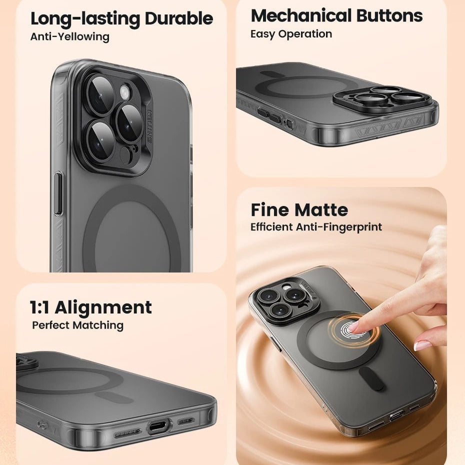 Luxury iPhone Case MagSafe Compatible — Matte Magnetic Wireless Charging, Shockproof Full Coverage with Lens Protection, Transparent Cover