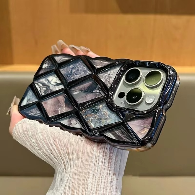 Luxury iPhone Case Plating Rhombic Marble Design — Fashion Full Body Protective Cover, Stylish Slim Shockproof Scratch-Resistant Finish