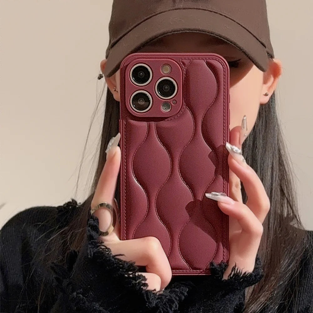 Luxury iPhone Case Retro Chocolate Water Ripple Design — Geometric Art Pattern, Cute Shockproof Full Coverage, Anti-Fingerprint Scratch-Resistant Cover