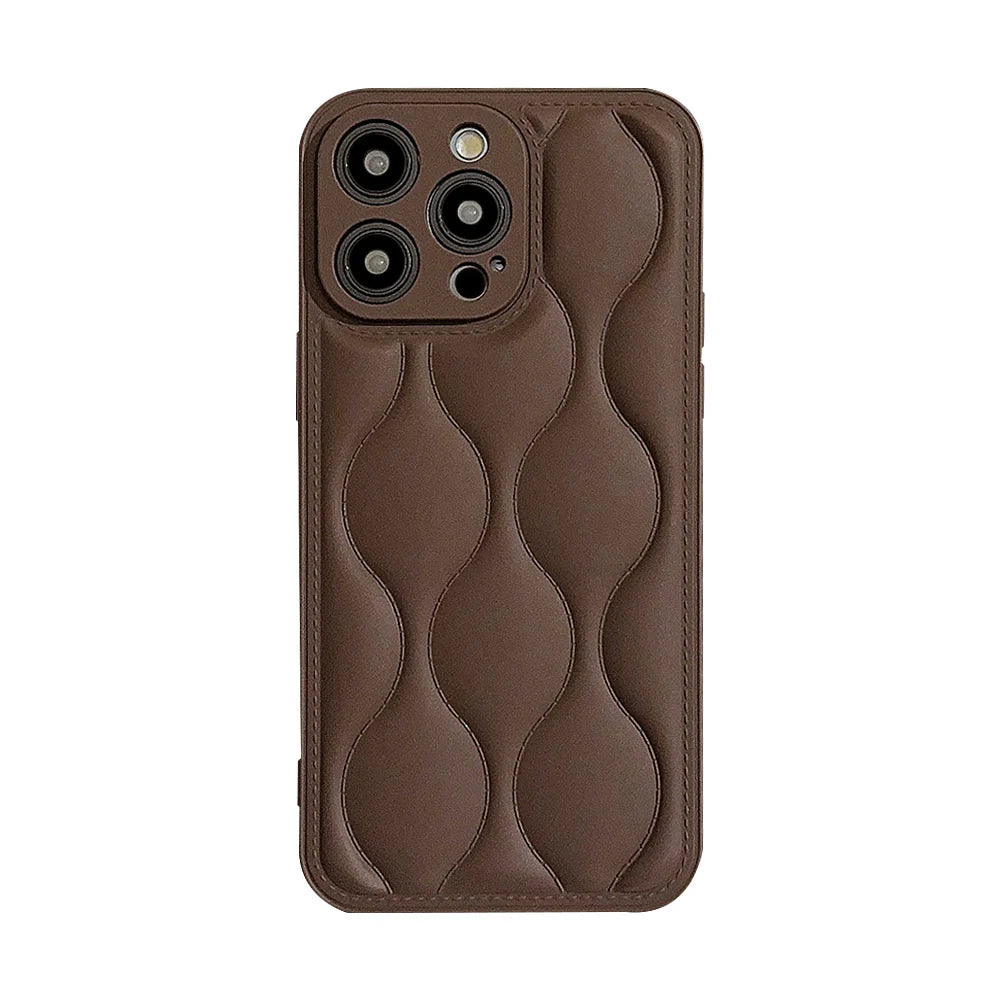 Luxury iPhone Case Retro Chocolate Water Ripple Design — Geometric Art Pattern, Cute Shockproof Full Coverage, Anti-Fingerprint Scratch-Resistant Cover