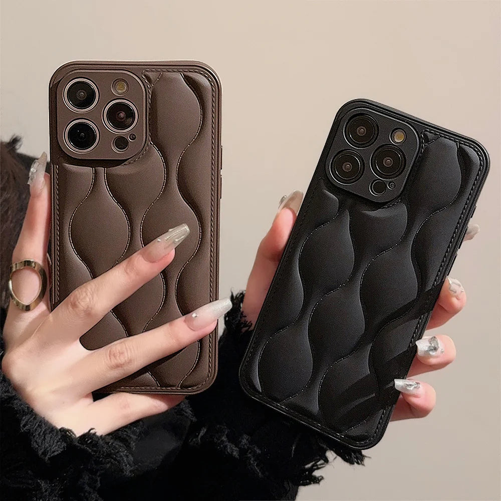 Luxury iPhone Case Retro Chocolate Water Ripple Design — Geometric Art Pattern, Cute Shockproof Full Coverage, Anti-Fingerprint Scratch-Resistant Cover