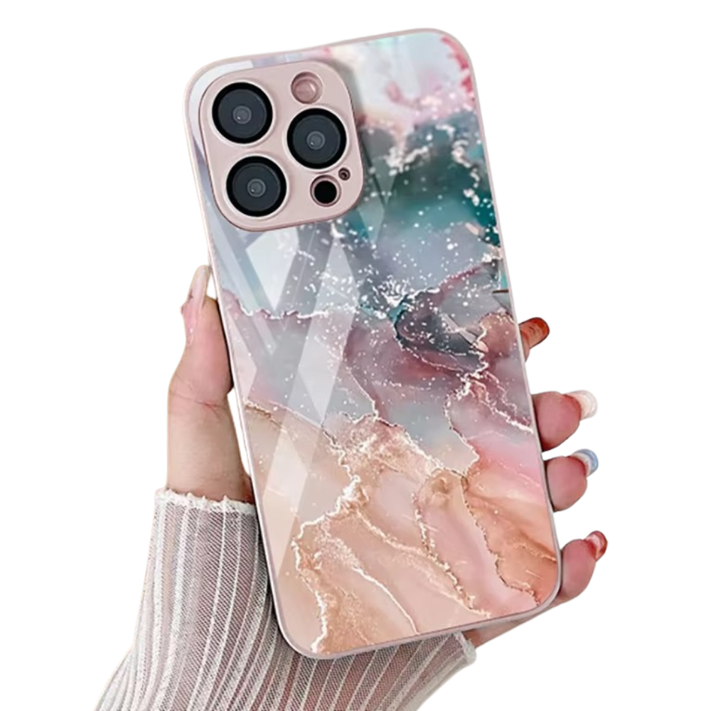 Luxury iPhone Case Shockproof Marble Pattern — Tempered Glass Cover, Anti-Scratch, Dustproof, Lightweight, Geometric & Pictorial Design