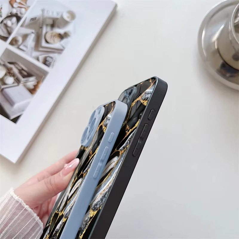 Luxury iPhone Case Shockproof Marble Pattern — Tempered Glass Cover, Anti-Scratch, Dustproof, Lightweight, Geometric & Pictorial Design