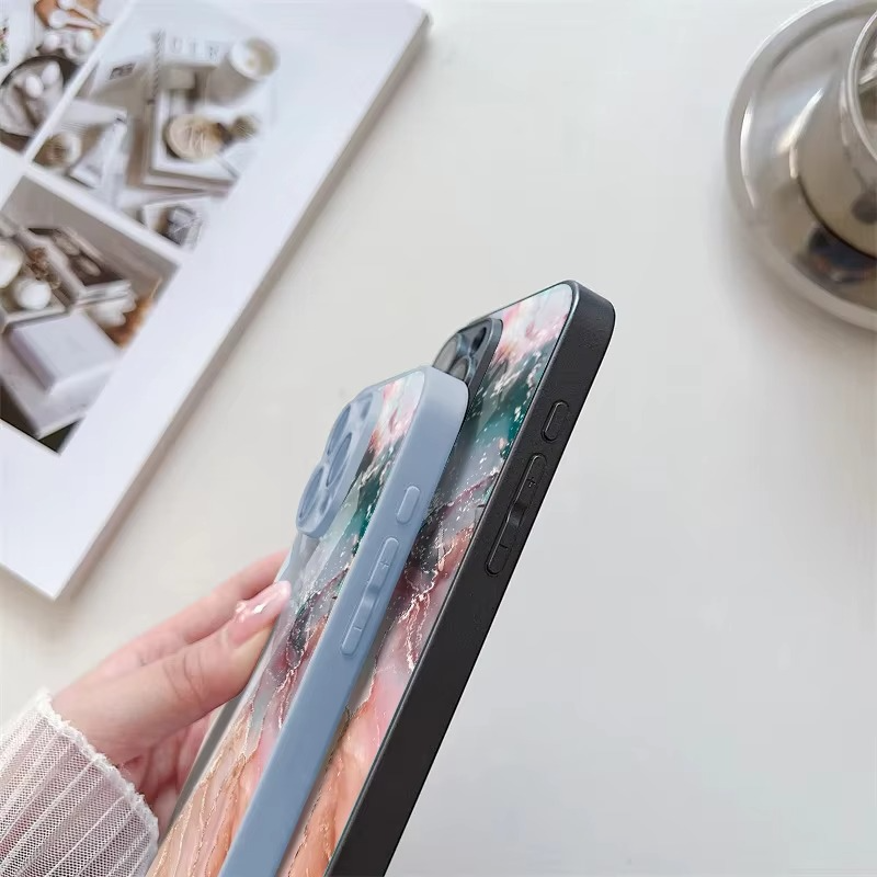 Luxury iPhone Case Shockproof Marble Pattern — Tempered Glass Cover, Anti-Scratch, Dustproof, Lightweight, Geometric & Pictorial Design