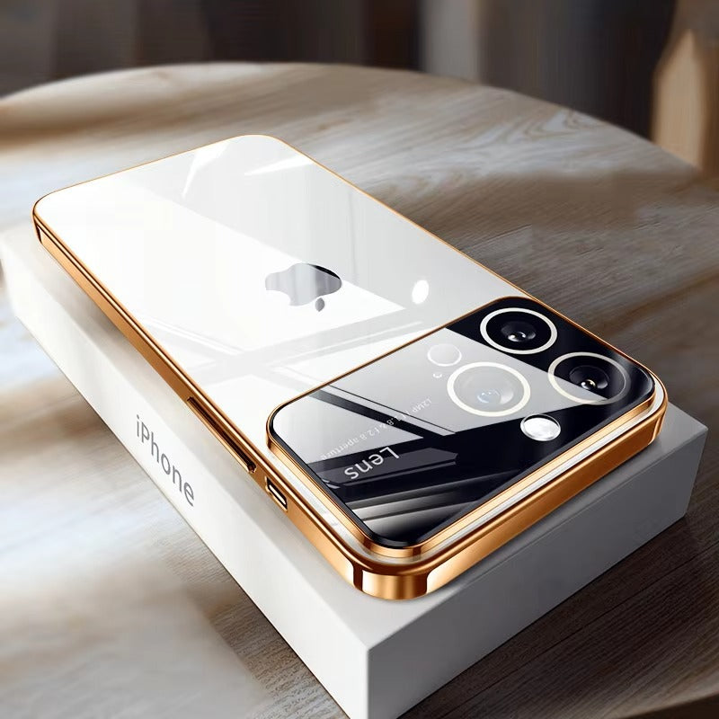 Luxury iPhone Case Tempered Glass Camera Protection — Transparent Acrylic Hard Cover, Plated Edges, Slim Shockproof Design, Scratch-Resistant Clear Finish