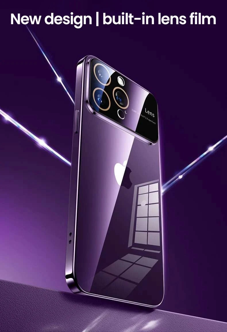 Luxury iPhone Case Tempered Glass Camera Protection — Transparent Acrylic Hard Cover, Plated Edges, Slim Shockproof Design, Scratch-Resistant Clear Finish