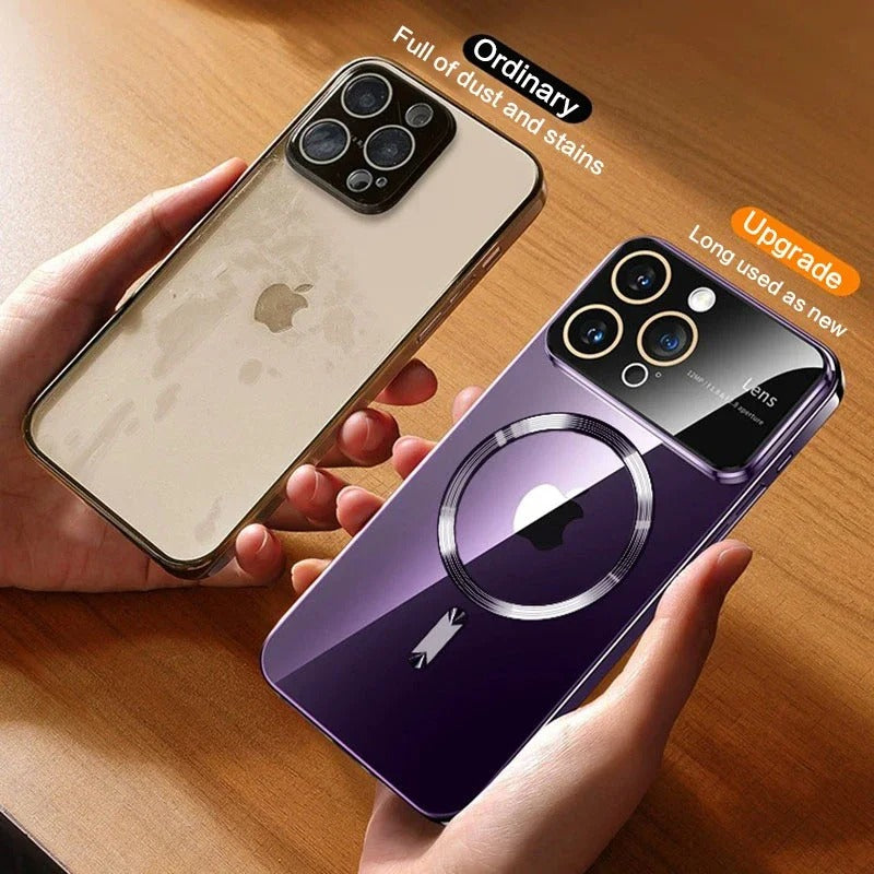 Luxury iPhone Case Tempered Glass Camera Protection — Transparent Acrylic Hard Cover, Plated Edges, Slim Shockproof Design, Scratch-Resistant Clear Finish