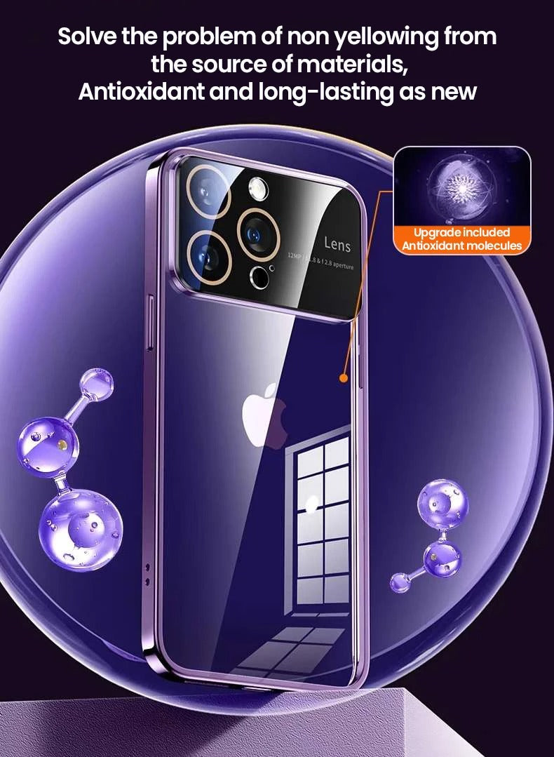 Luxury iPhone Case Tempered Glass Camera Protection — Transparent Acrylic Hard Cover, Plated Edges, Slim Shockproof Design, Scratch-Resistant Clear Finish