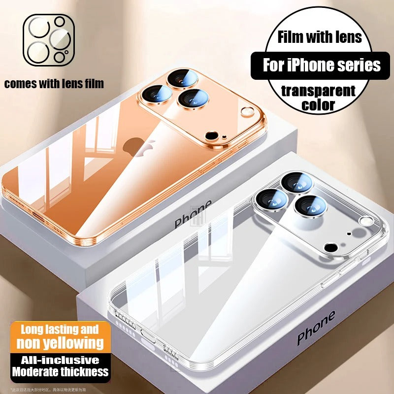 Luxury iPhone Case Ultra-Thin Transparent TPU Plating Cover — Full Lens Protection, Soft HD Shockproof Design, Anti-Fingerprint Scratch-Resistant Non-Slip Finish