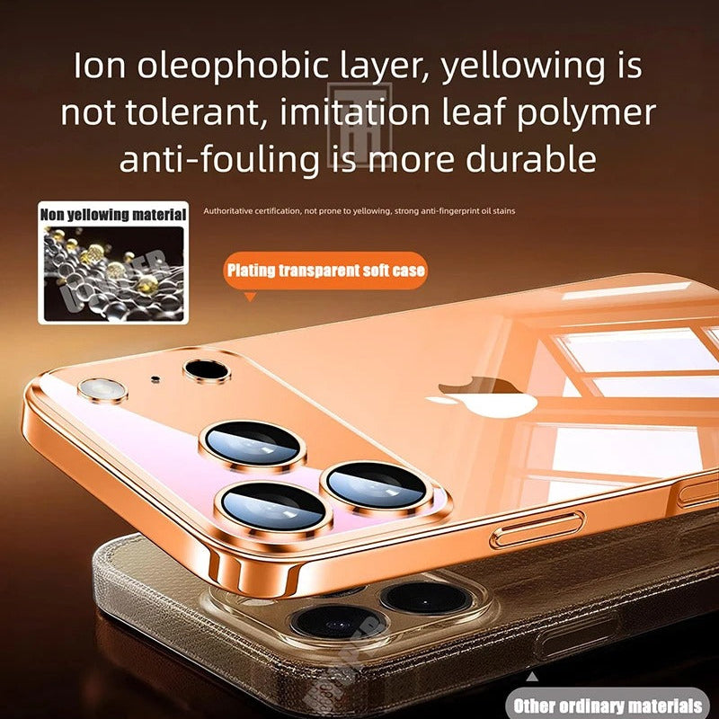 Luxury iPhone Case Ultra-Thin Transparent TPU Plating Cover — Full Lens Protection, Soft HD Shockproof Design, Anti-Fingerprint Scratch-Resistant Non-Slip Finish