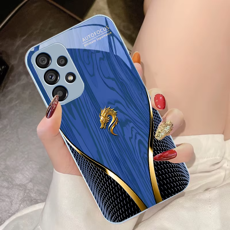 Luxury iPhone Case Wood Grain Dragon Rose Design — Tempered Glass Back Cover, Shockproof PC+TPU Frame, Scratch-Resistant Anti-Fingerprint Protection