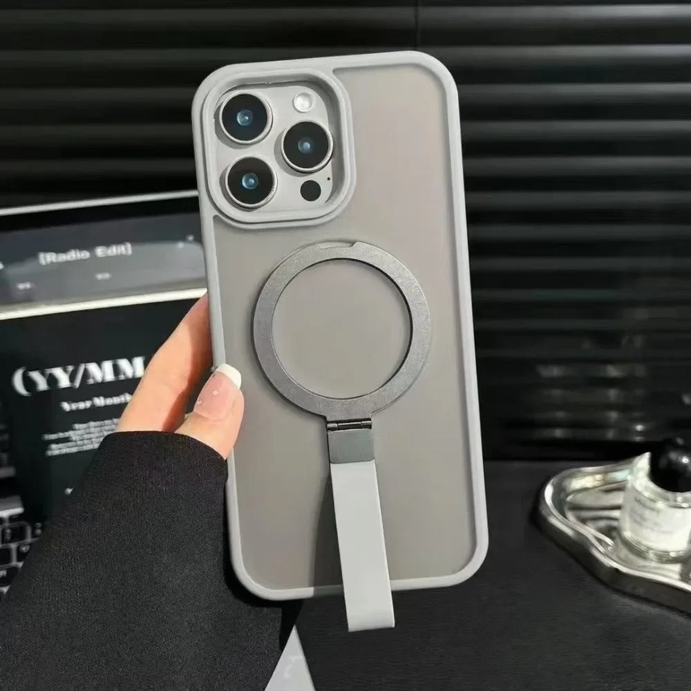 Luxury iPhone Case — Matte Transparent MagSafe Cover with Wrist Strap Holder, Shockproof TPU+PC Protection and Anti-Fingerprint Scratch-Resistant Design