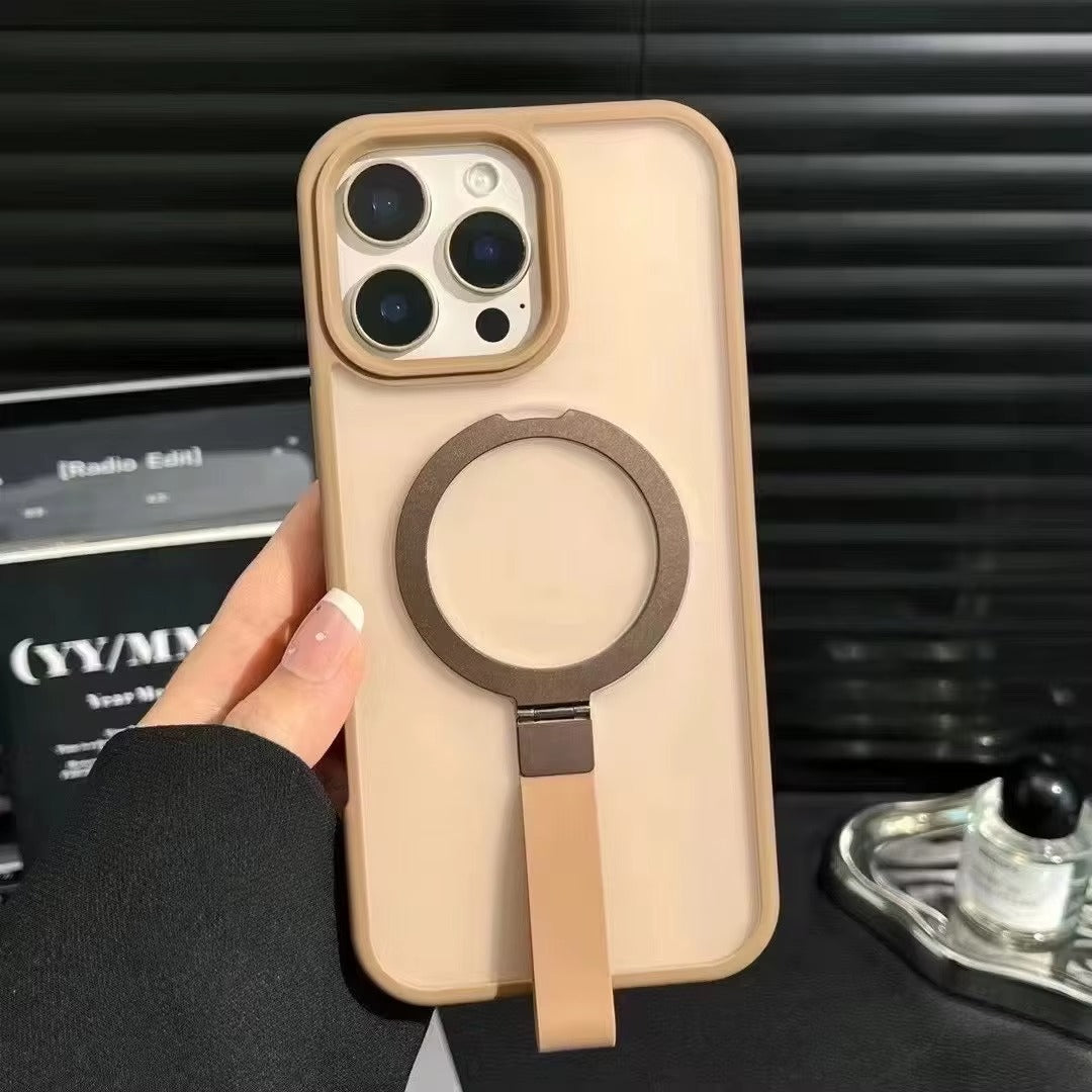 Luxury iPhone Case — Matte Transparent MagSafe Cover with Wrist Strap Holder, Shockproof TPU+PC Protection and Anti-Fingerprint Scratch-Resistant Design