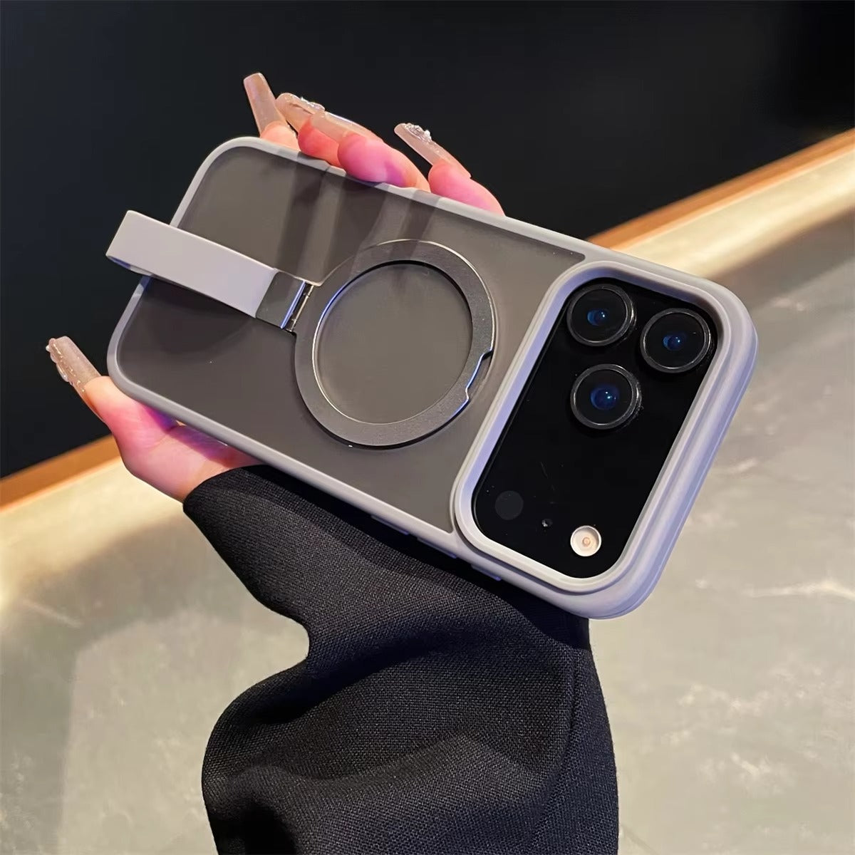 Luxury iPhone Case — Matte Transparent MagSafe Cover with Wrist Strap Holder, Shockproof TPU+PC Protection and Anti-Fingerprint Scratch-Resistant Design