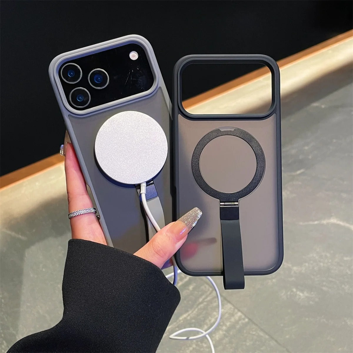 Luxury iPhone Case — Matte Transparent MagSafe Cover with Wrist Strap Holder, Shockproof TPU+PC Protection and Anti-Fingerprint Scratch-Resistant Design