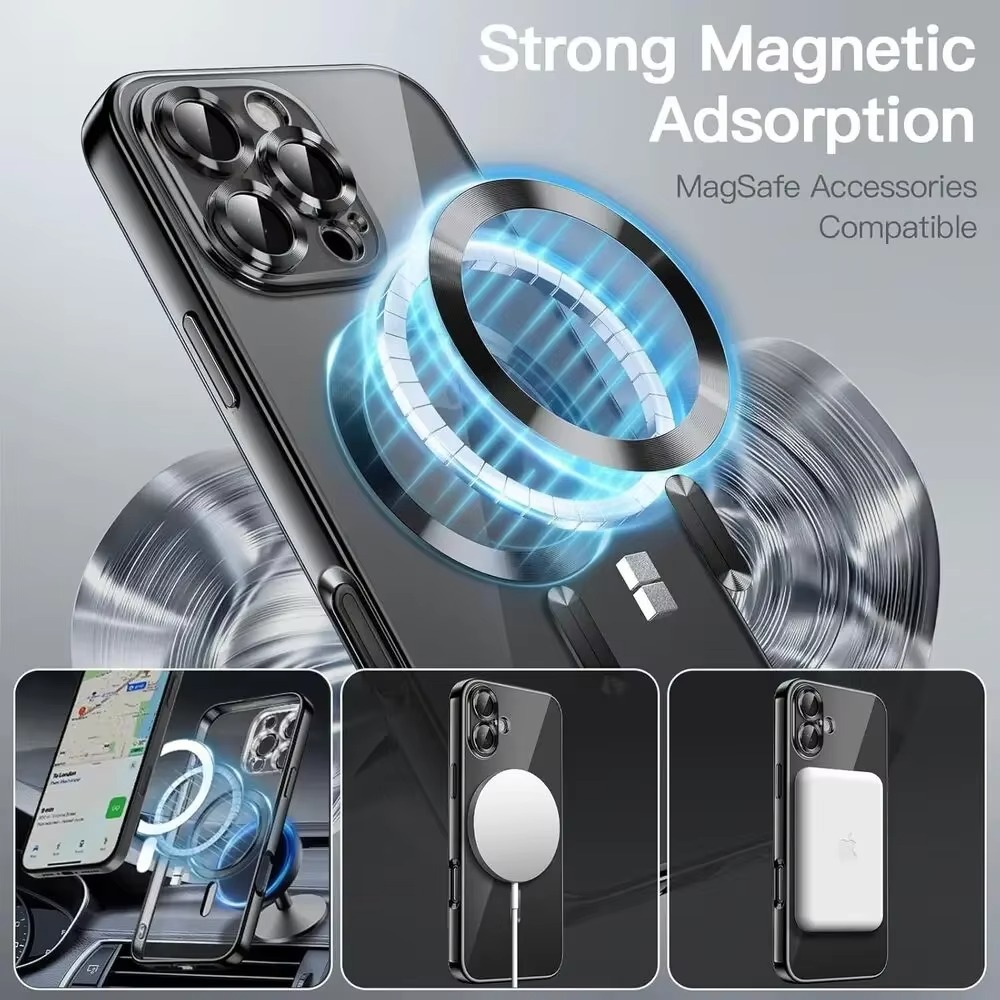 Luxury iPhone Clear Plating Magnetic Case — MagSafe Wireless Charging Compatible Cover with Lens Protection, Slim Transparent Shockproof Anti-Fingerprint Design