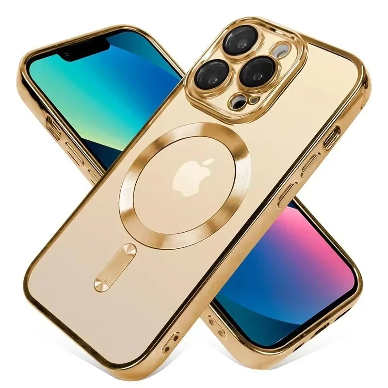 Luxury iPhone Clear Plating Magnetic Case — MagSafe Wireless Charging Compatible Cover with Lens Protection, Slim Transparent Shockproof Anti-Fingerprint Design